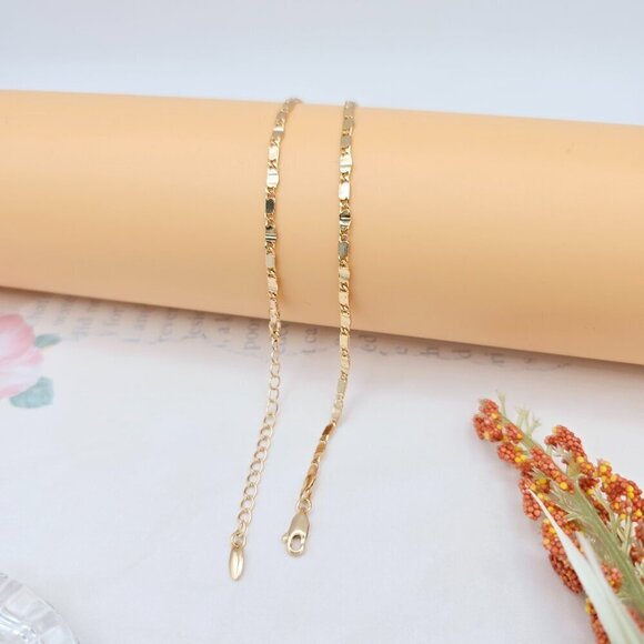 Rose Gold Flat Link Chain Necklace – 45+5cm / 17.7+2 Inch Adjustable, XPNL0021 - Picture 6 of 11